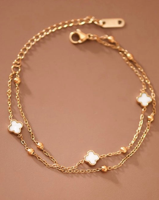 18K Clover Stainless Steel Dainty Chain Bracelet