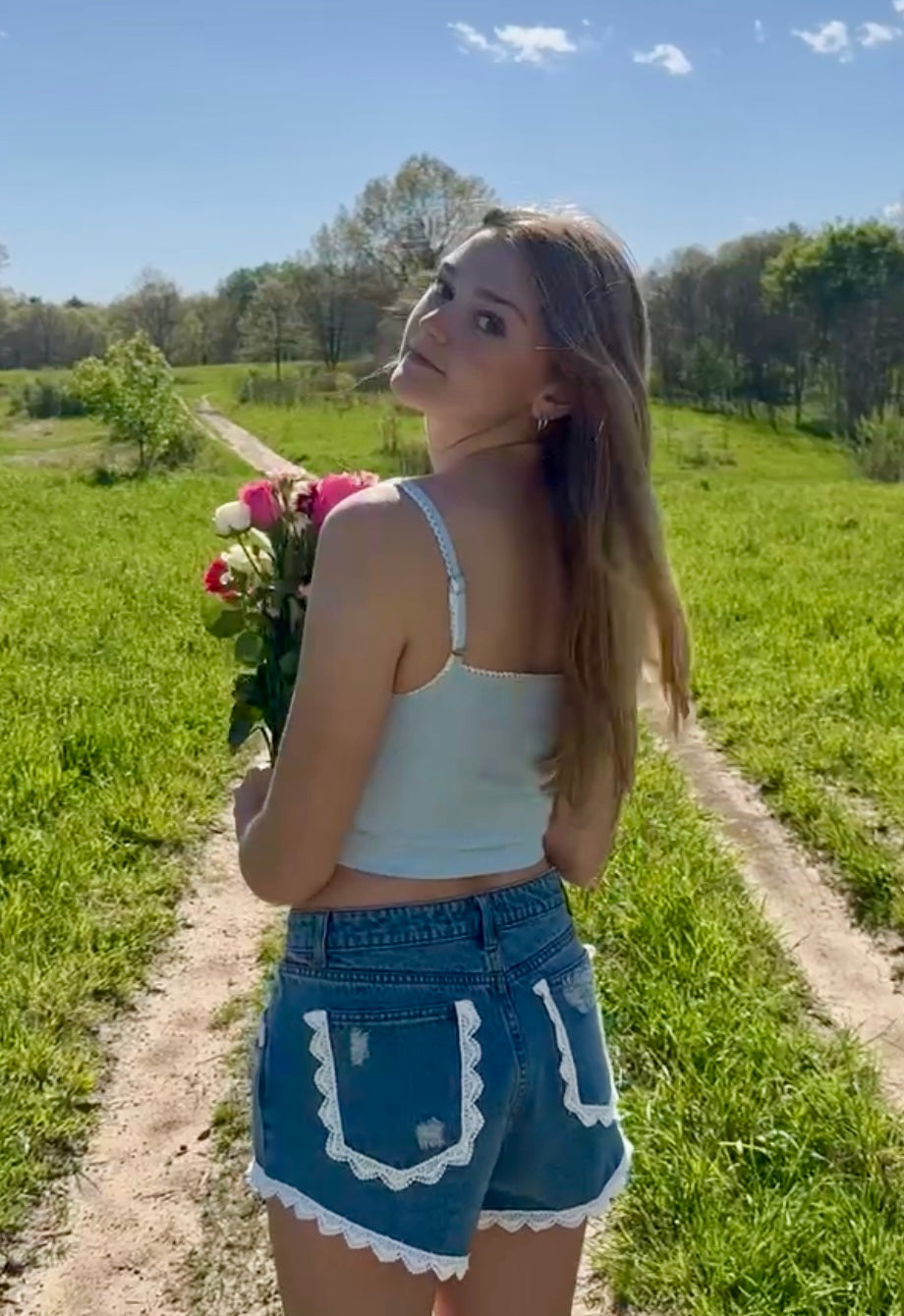 Lace Denim Shorts