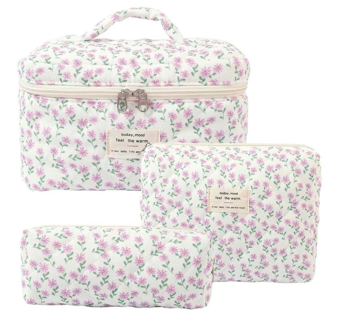 Lavender Floral Makeup Bag Set