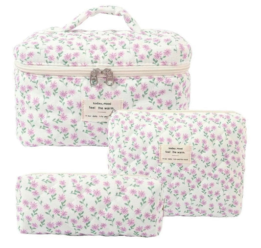 Lavender Floral Makeup Bag Set