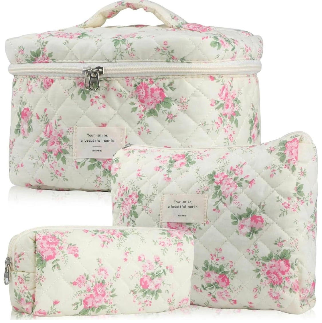Pink Floral Makeup Bag Set