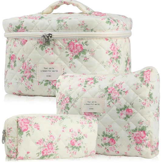 Pink Floral Makeup Bag Set