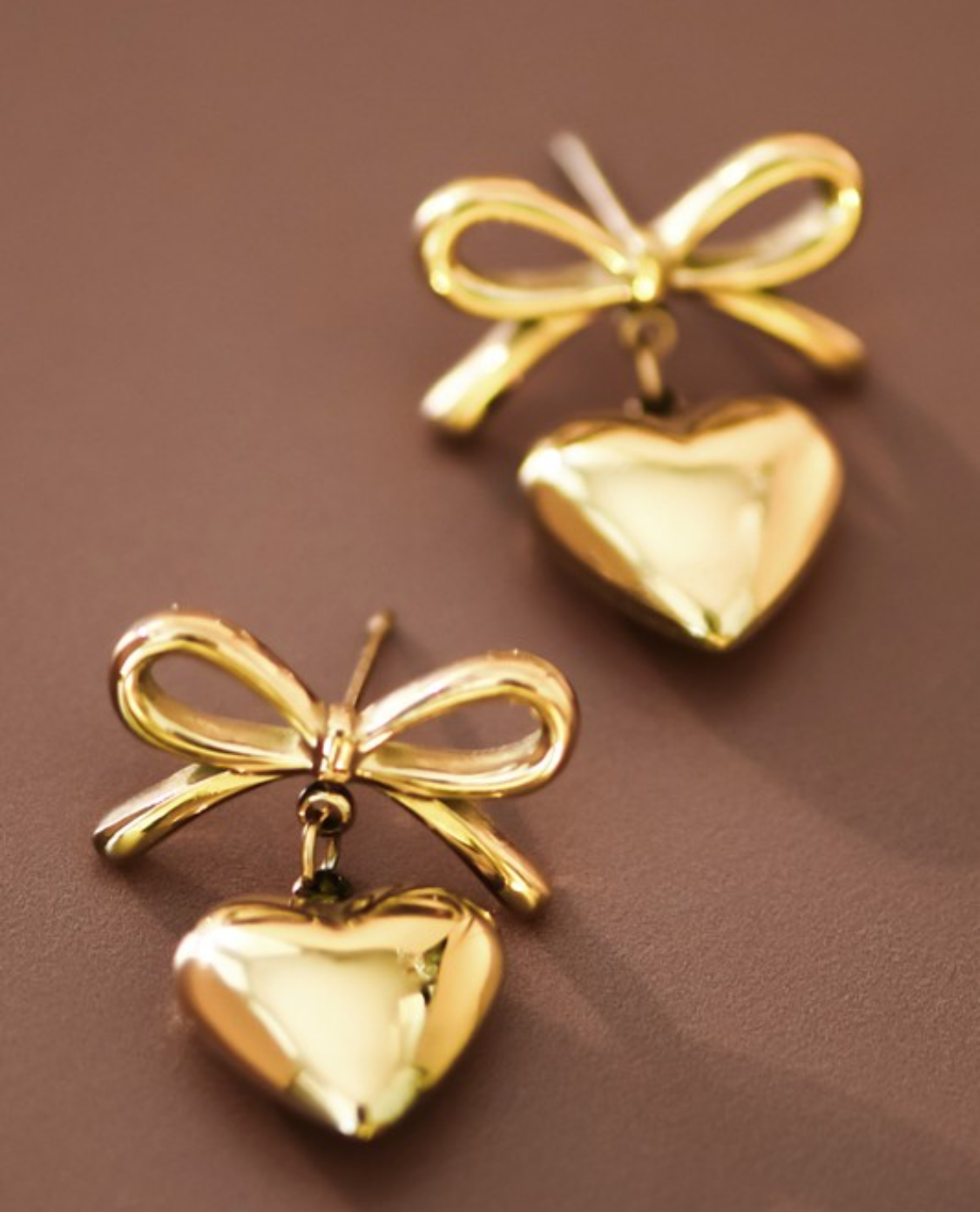 18K Gold Plated Bow Heart Earrings