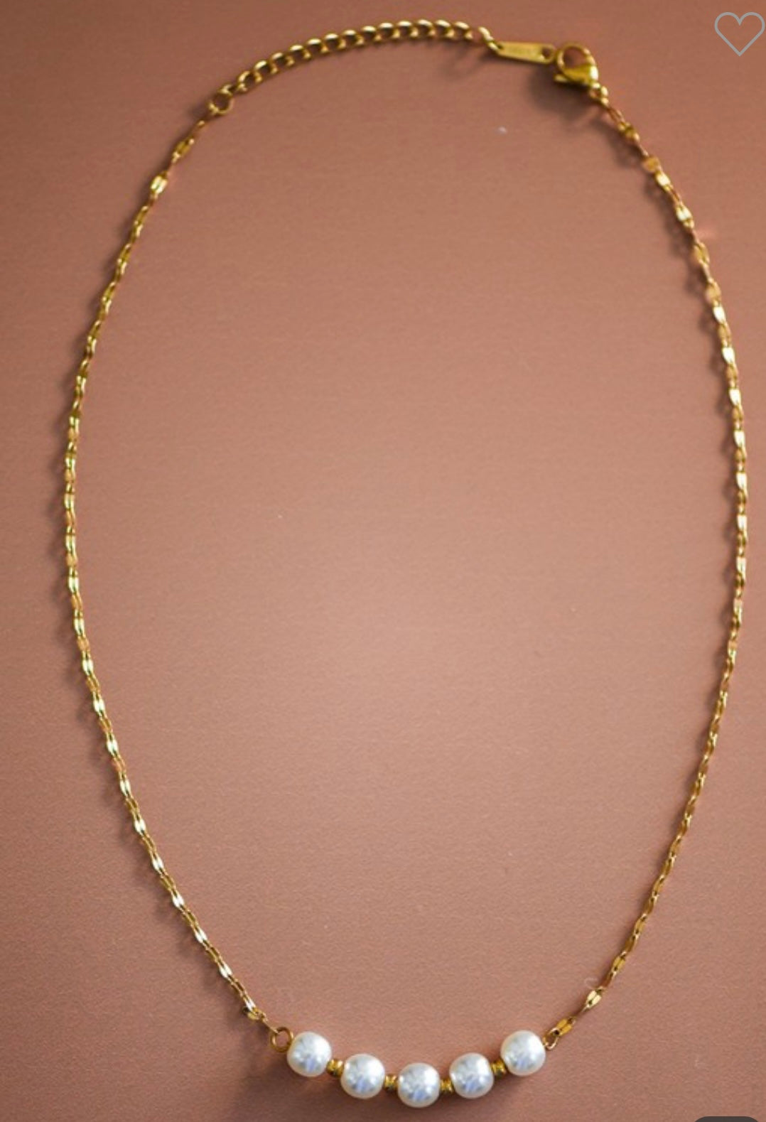 18K Gold Dainty Five Pearl Necklace