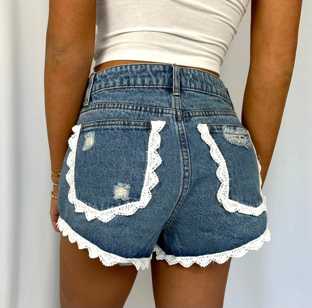 Lace Denim Shorts