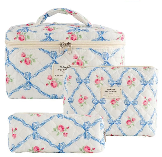 Blue Bows Makeup Bag Set