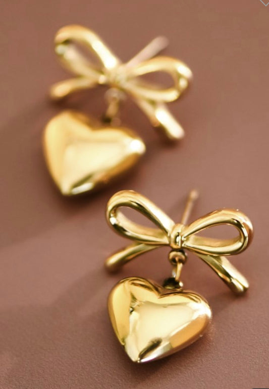 18K Gold Plated Bow Heart Earrings