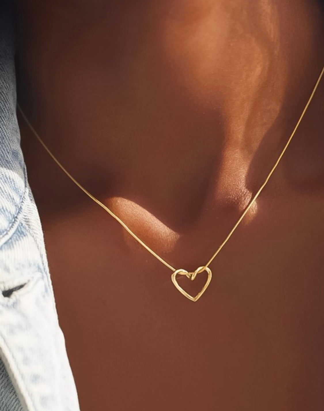 18K Gold Open Heart Necklace