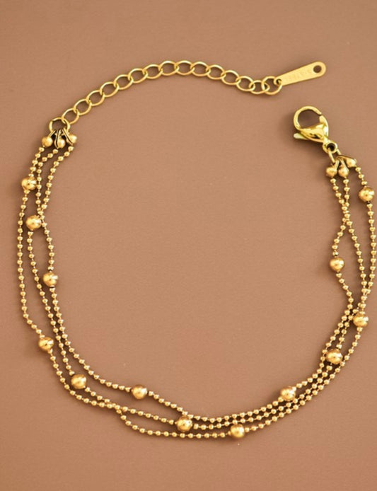 18K Gold Stainless Steel Beaded Chain Bracelet
