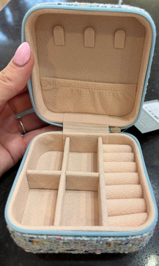 Blue Tweed Travel Jewelry Box