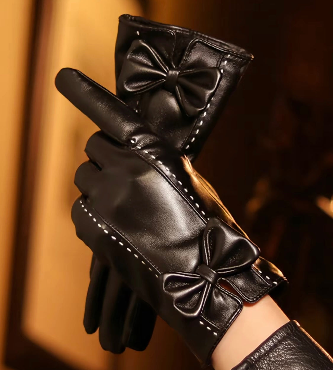 PU Leather Bow Gloves